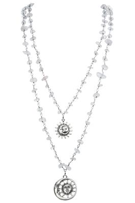 Irregular Rose Quartz Sun Moon Necklace Set