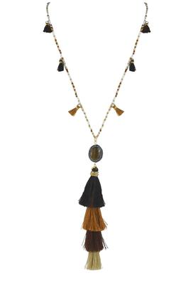 Fashion Silk Tassel Beads  Pendant Long Necklace