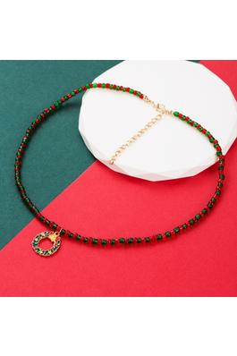 Christmas Wreath Pendant Bead Necklace N4813