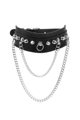 Rivet Leather Chain Choker Necklace N4712