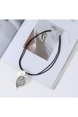 Leaf Alloy Leather Necklace N4686