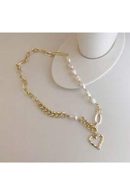Heart Pendant Pearl Bead Chain Necklace N4603