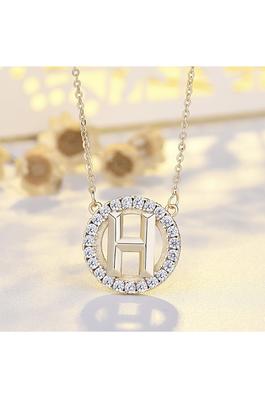 H Circle Cubic Zirconia Chain Necklace N4495