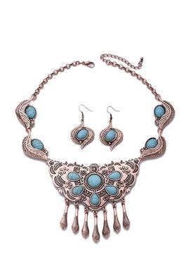 Turquoise Tassel Alloy Necklace Set N4360