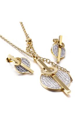 Disc Rhinestone Stainless Steel Necklace Set N4410