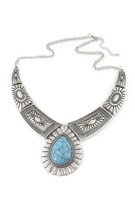 Turquoise Teardrop Alloy Necklace N4341