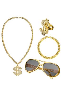Dollar Rings Necklace Bracelet Glasses Set N5047