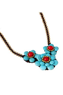 Floral Turquoise Bead Braided Necklace N5128