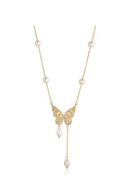 Butterfly Cubic Zirconia Pearl Necklace N4848