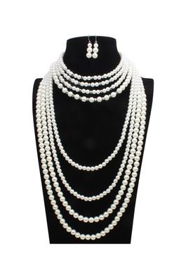 Pearl Crystal Bead Necklace Earrings Set 
