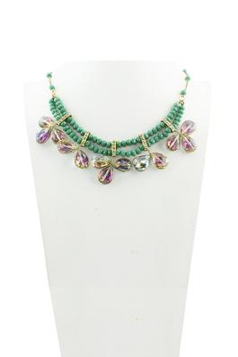 Woman Shiny Green Crystal Flower Necklaces