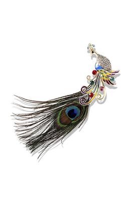 Peacock Rhinestone Feather Pin PA4523