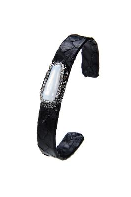 Fashion Pearl Leather Bangle Bracelet with Crystal