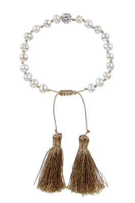 Bohemian White Pearls Brown Tassel Bracelet
