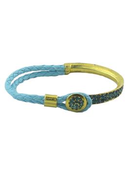 Simple Braided Blue Leather Crystal Bracelet
