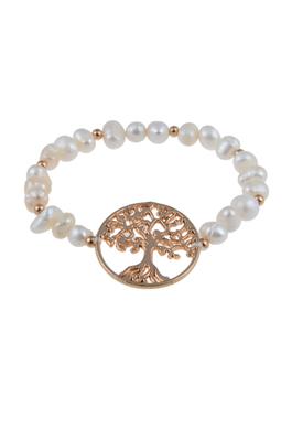 Fashion White Pearl Tree Medal Stretch Bracelet