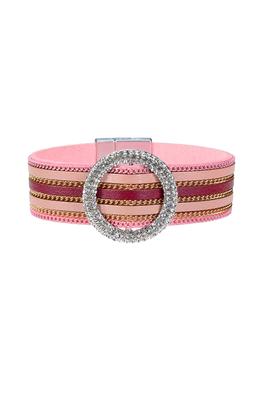 Fashion Leather Magnetic Bracelet with Crystals