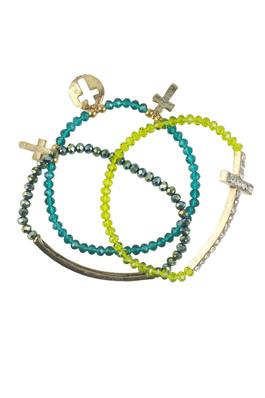 Fashion Cross Faceted Beads Bracelet Set