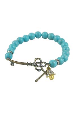 Vintage Turquoise Stone Beaded Bracelet with Cross