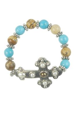 Vintage Turquoise Beaded Bracelet with Cross