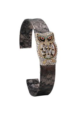 Owl Zircon Leather Cuff Bracelets B2423