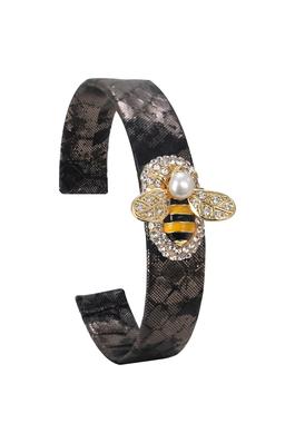 Bee Zircon Leather Cuff Bracelet B2430