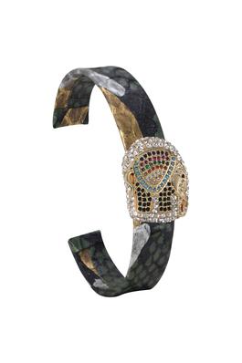 Elephant Zircon Leather Cuff Bracelets B2422