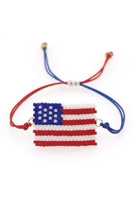American Flag Seed Bead Braided Bracelets B3117