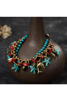 Star Turquoise Bead  Braided Bracelet B3992