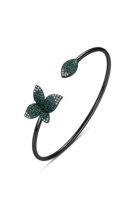 Butterfly Leaf Cubic Zirconia Cuff Bracelet B3930