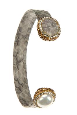 Druzy Pearl Leather Cuff Bracelet B3204