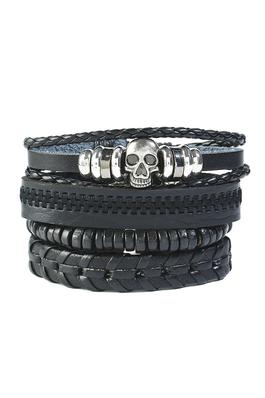 Punk Skull Leather Braided Bracelet Set B3833