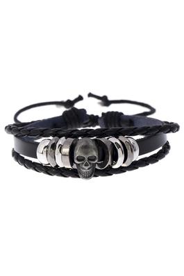 Punk Skull Braided Leather Bracelet B3766