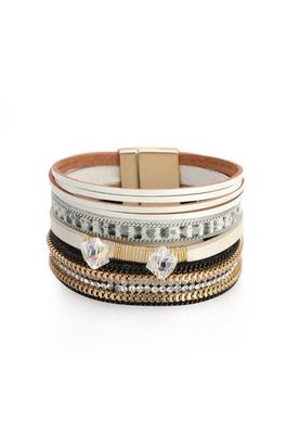 Multilayer Rhinestone Leather Magnetic Bracelet 