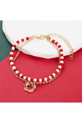 Christmas Wreath Bead Chain Bracelet B3754