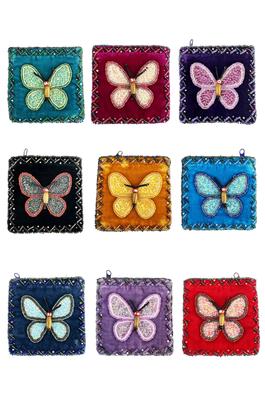 Sample Pack of 6 Velvet Coin Purse V0712-Butterfly