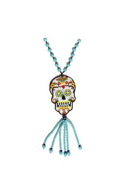 Skull Turquoise Tassel Bead Braided Necklace 