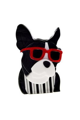 Dog Wearing Glasses Acrylic Brooch PA5015