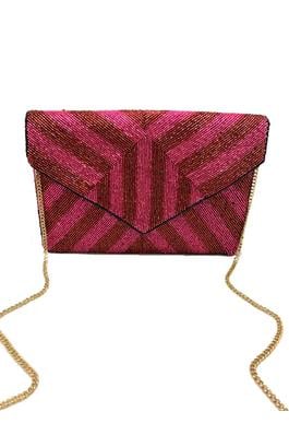 Fuchsia And Red Beaded Clutch Bag LAC-SS-408