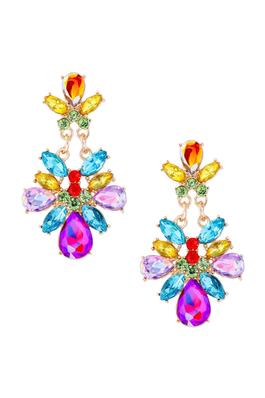 Colorful Flower Rhinestone Drop Earrings E8508