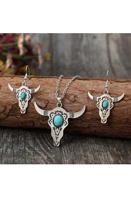 Western Bull Head Turquoise Necklace Set N5437-SET