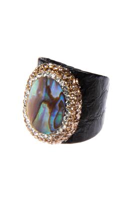 Mother Of Pearl Rhinestone Leather Rings R2548
