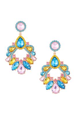 Colorful Flower Rhinestone Dangle Earrings E8510