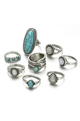 Turquoise Alloy Rings Set R1747