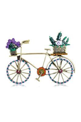 Flower Bicycle Rhinestone Brooch Pin PA5126