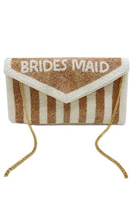 Gold BRIDESMAID Stripe Beaded Clutch LAC-SS-553-GD