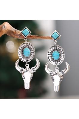 Turquoise Bull Head Alloy Earrings E8505