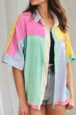 Multicolour Textured Exposed Seam Shirt