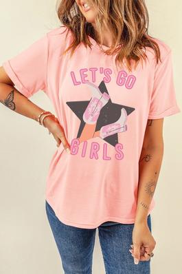 LETS GO GIRLS Western Boots Star Shape Graphic Tee