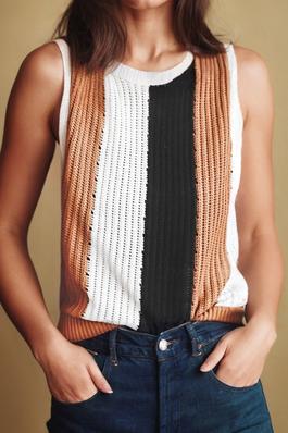 Stripe Color Block Sleeveless Knitted Sweater Vest